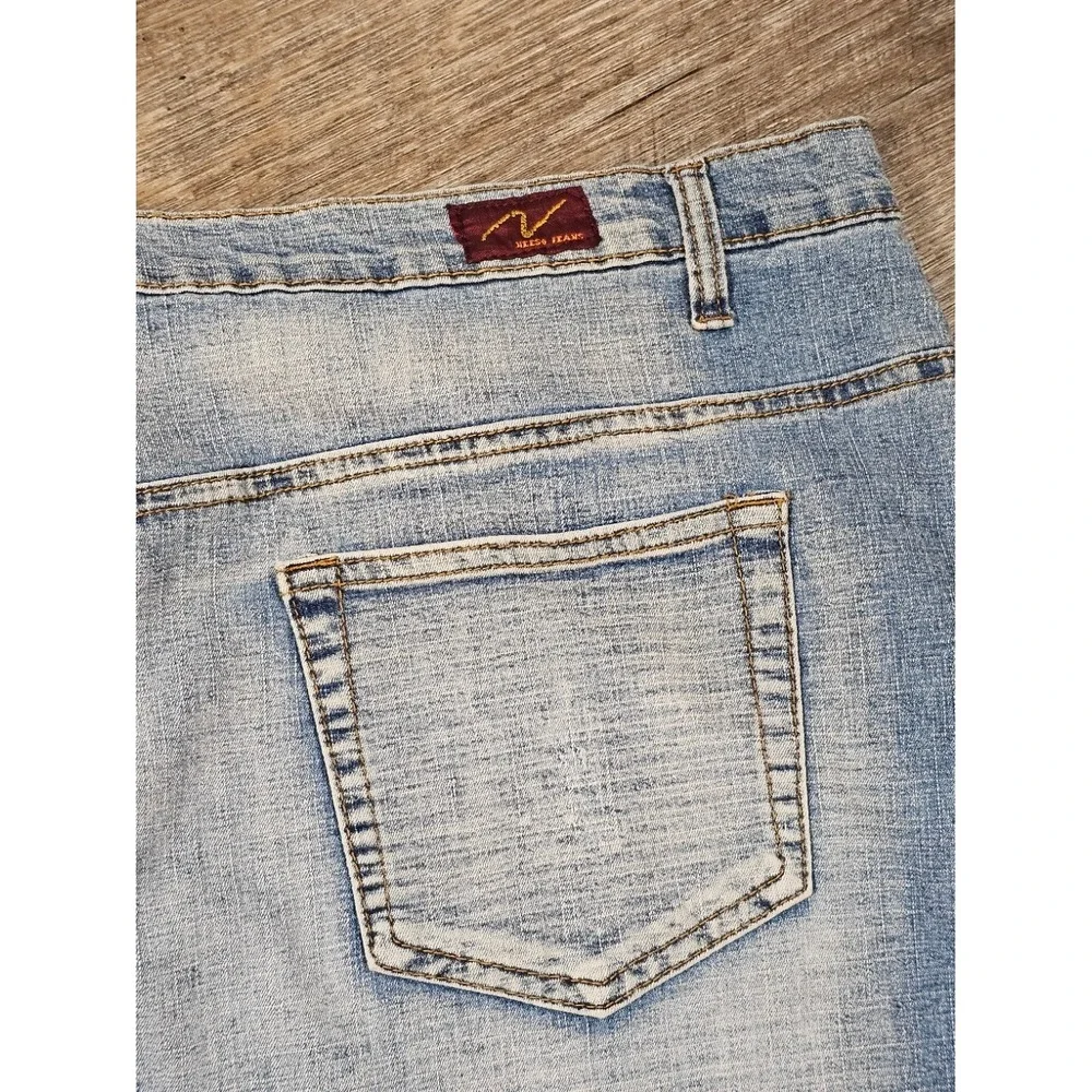 NEESO Premium Jeans Light Wash Rhinestone Denim Mini Skirt Plus Size 22 Y2K
